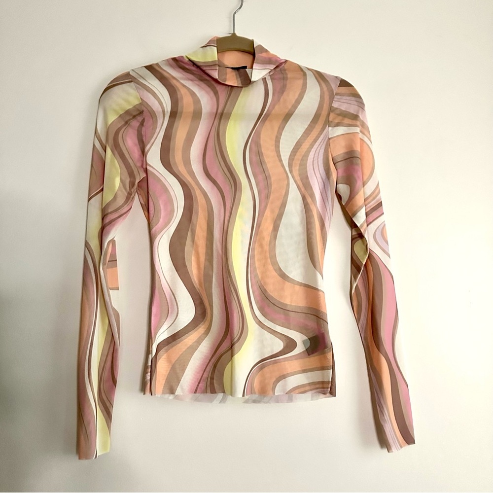AFRM • Zadie Long Sleeve Mesh Top in Coral Swirl